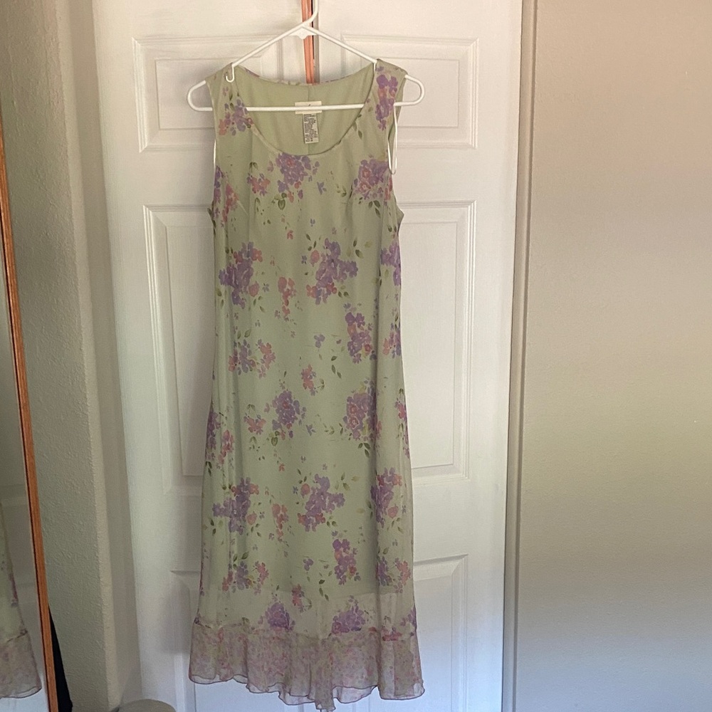 Cottagecore Floral Sleeveless Dress - Green and Purple